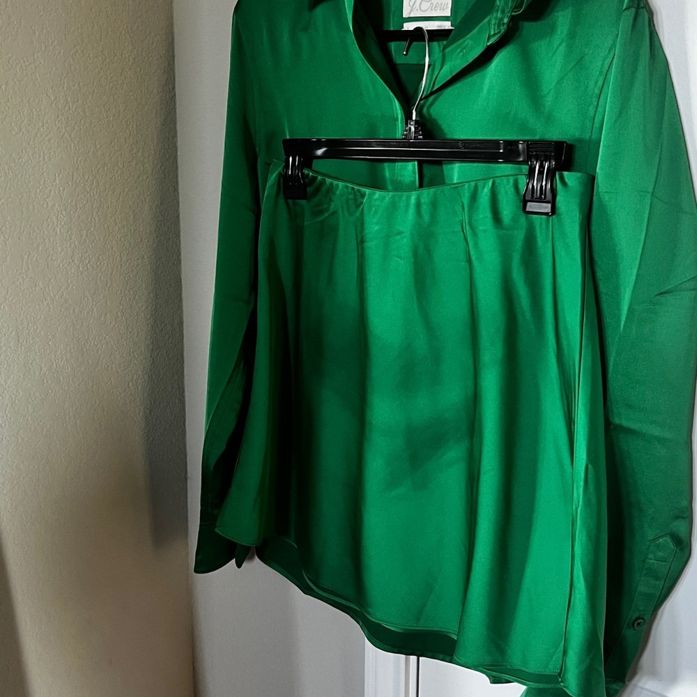 J. Crew Gwen Mini Skirt & Matching Green Button-Up Shirt